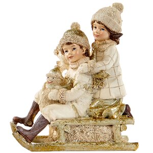 Новогодняя статуэтка Малыши со снеговиком на санках 12 см Goodwill фото 1