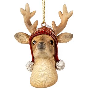 Елочная игрушка Новогодний Олень Лео в красной шапочке 6 см, подвеска Goodwill фото 1