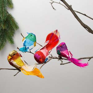 Набор елочных игрушек Птички де Малас Артес - Радужный Всплеск 13 см, 4 шт, клипса