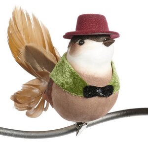 Елочная игрушка Птичка Омбранто в малахитовой накидке 18 см, клипса Goodwill фото 1