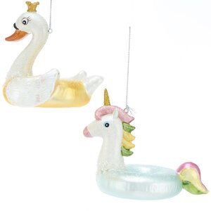 Елочная игрушка Круг для плавания - Единорожка и Лебедь10 см, подвеска