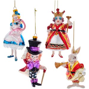 Набор стеклянных елочных игрушек Алиса в стране Чудес 13-14 см, 4 шт, подвеска