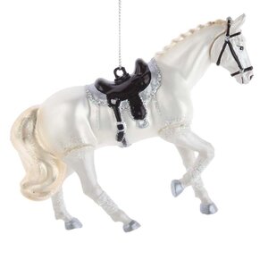 Стеклянная елочная игрушка Лошадь Royal Ascot 10 см, белая, подвеска Kurts Adler фото 1