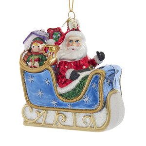 Стеклянная елочная игрушка Санта Клаус на санях 10 см, подвеска Kurts Adler фото 1