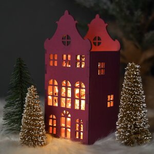 Домик с подсветкой Амстердам 20 см малиновый Christmas Apple фото 2