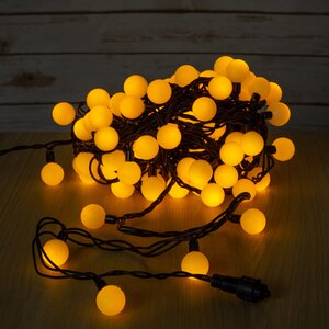 Светодиодная гирлянда Мультишарики 25 мм 100 желтых LED ламп 15 м, черный ПВХ, соединяемая, IP44