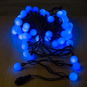 Светодиодная гирлянда Мультишарики 25 мм синие LED лампы, черный ПВХ, соединяемая, IP44