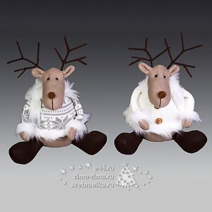 Мягкая игрушка Северный олень в серо-белом свитере сидящий 34 см Holiday Classics фото 1