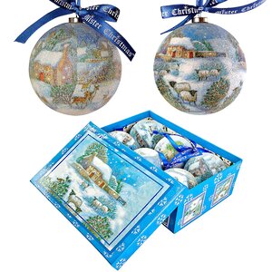 Набор шаров папье-маше Зимний пейзаж с овечками 7.5 см, 6 шт Mister Christmas фото 1