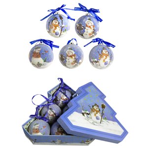 Набор шаров папье-маше в подарочной коробке Новогодние Снеговички 7.5 см, 6 шт Mister Christmas фото 1