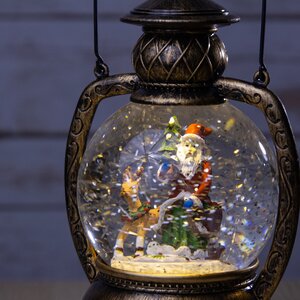 Новогодний фонарик - снежный шар Санта с оленем 25 см, LED подсветка, на батарейках Peha фото 2