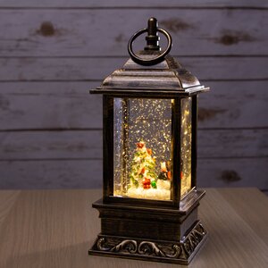 Новогодний фонарик Снежная метель со Снеговиком 27 см, LED подсветка, на батарейках