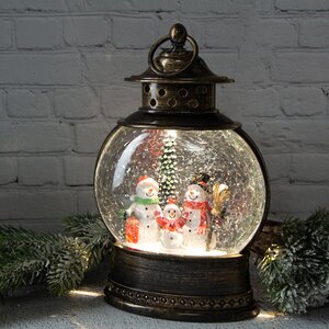 Новогодний фонарик - снежный шар Семейство Снеговичков Фрости 28 см, LED подсветка, на батарейках