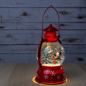 Новогодний фонарик - снежный шар Снеговик наряжает елку 25 см, LED подсветка, на батарейках