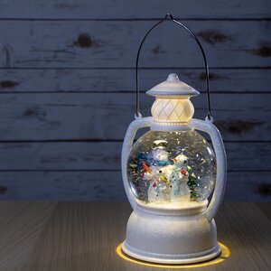 Новогодний фонарик - снежный шар Семья Снеговиков 25 см, LED подсветка, на батарейках