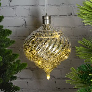 Светящееся новогоднее украшение Луковка Космо Gold 15 см, 15 теплых белых LED ламп, на батарейках Peha фото 4