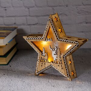Новогодний светильник Звезда - Встреча двух сердец 21 см на батарейках, 5 LED ламп