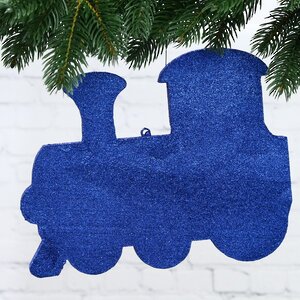 Игрушка для уличной елки Паровозик с блестками 25 см синий, пеноплекс Winter Deco фото 1