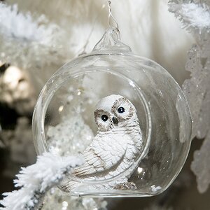 Стеклянный шар с композицией Любопытная Птичка - Белая Сова 9 см, подвеска Goodwill фото 2