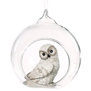 Стеклянный шар с композицией Любопытная Птичка - Белая Сова 9 см, подвеска Goodwill фото 1