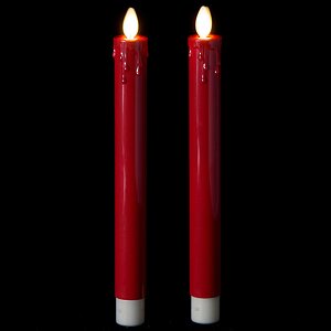 Столовая светодиодная свеча с имитацией пламени 20 см, 2 шт, красный, батарейка Peha фото 2