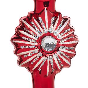 Верхушка Звёздная 28 см красная с серебром, стекло Фабрика Елочка фото 2