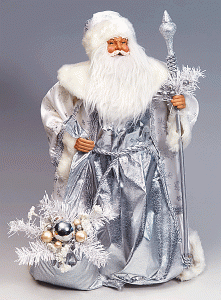 Дед Мороз серебряный с мешком подарков, 48см