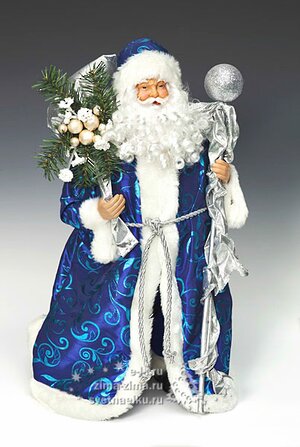 Дед Мороз в синей шубе с мешком подарков, 46 см Holiday Classics фото 1