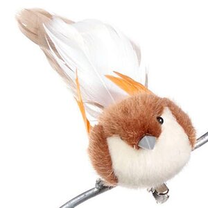 Елочная игрушка Птичка Анхелика 12 см бежевая, клипса Goodwill фото 1