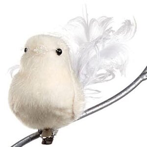 Елочная игрушка Птичка Изабелла 15 см бело-кремовая, клипса Goodwill фото 4