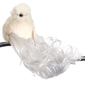 Елочная игрушка Птичка Изабелла 15 см бело-кремовая, клипса Goodwill фото 1