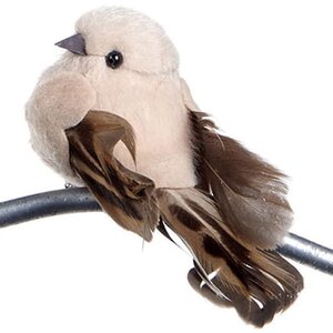 Елочная игрушка Птичка Изабелла 12 см кремовая с шоколадным хвостиком, клипса Goodwill фото 1
