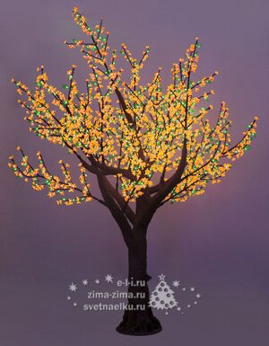Светодиодное дерево "Сакура с листьями" с "натуральным" стволом, 250 см, уличное, 864 LED, желтые цветы с зелеными листьями BEAUTY LED фото 1
