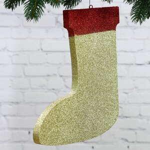 Игрушка для уличной елки Сапожок с блестками 40 см золотой, пеноплекс МанузинЪ фото 2