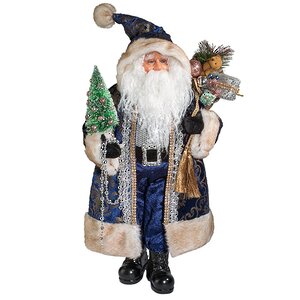 Дед Мороз в сине-золотой шубе с елкой и подарками 45 см Holiday Classics фото 1