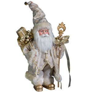 Дед Мороз в кремово-золотой шубе, золотых сапогах и длинном колпачке 30 см Holiday Classics фото 1