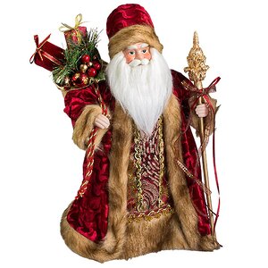 Дед Мороз в бордовой боярской шубе с золотым шитьем 40 см Holiday Classics фото 1