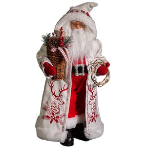 Санта в белой шубе с оленями и корзиной подарков 45 см Holiday Classics фото 1