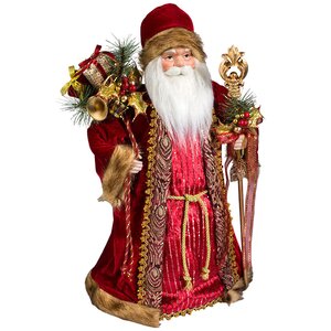 Дед Мороз в бордовой бархатной шубе и шелковом кафтане 60 см Holiday Classics фото 1