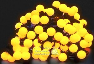 Светодиодная гирлянда Мультишарики 25 мм 70 желтых LED ламп 10 м, черный ПВХ, соединяемая, IP44