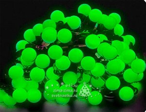 Светодиодная гирлянда Мультишарики 25 мм 70 зеленых LED ламп 10 м, черный ПВХ, соединяемая, IP44