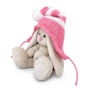 Мягкая игрушка Зайка Ми в полосатой розовой шапке 15 см коллекция Малыши Budi Basa фото 2