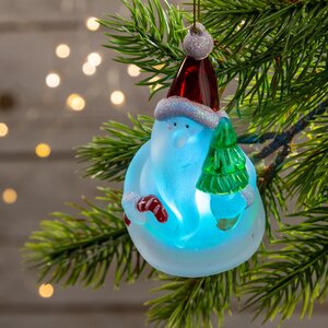 Светящаяся елочная игрушка Санта с Елочкой 10 см на батарейке, RGB, подвеска