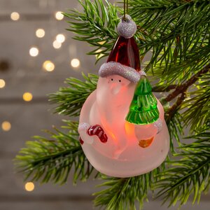 Светящаяся елочная игрушка Санта с Елочкой 10 см на батарейке, RGB, подвеска Snowhouse фото 2