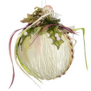 Коллекционный елочный шар Цветочный Прованс 14 см белый, подвеска Mister Christmas фото 2