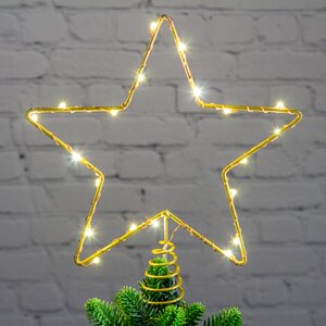 Светодиодная Звезда на елку 20 см теплая белая, mini LED лампы, на батарейках