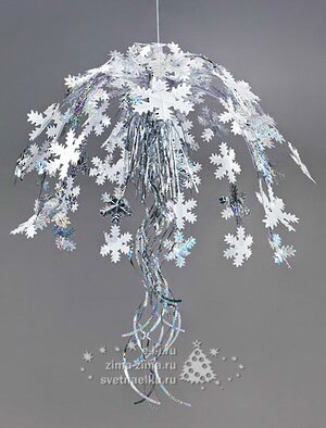 Потолочное украшение Фонтан Снежинки 60 см, фольга, белый с голографическим серебром