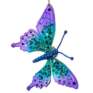 Елочная игрушка Бабочка Морфо 15 см фиолетовая с изумрудным, подвеска Kurts Adler фото 1