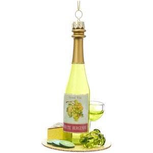 Стеклянная елочная игрушка Бутылка Вина - White Burgundy с закусками 13 см, подвеска Kurts Adler фото 1