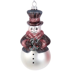 Стеклянная елочная игрушка Снеговик Сикст: Mariano Christmas 15 см, подвеска Kurts Adler фото 1